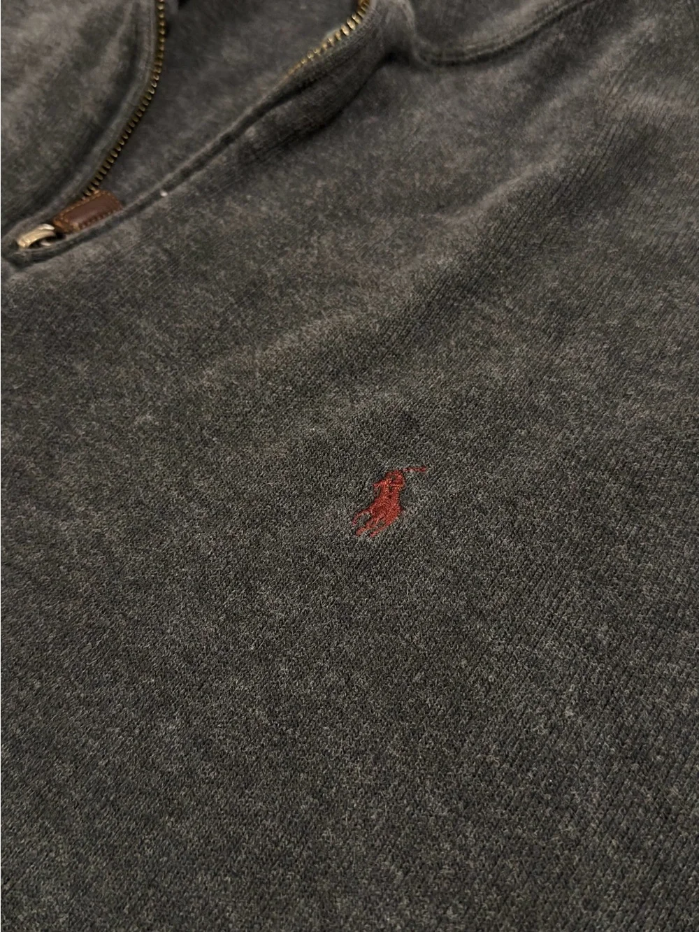 Polo Ralph Lauren Mens XXL Quarter Zip Pullover Sweater Gray Red Pony Cotton